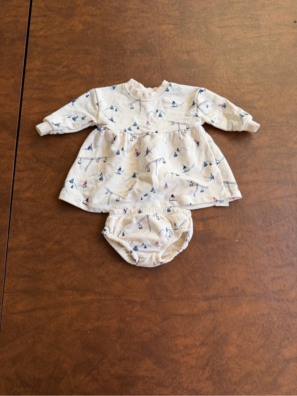 Carter's Cream Knit Dress & Bloomers with Navy and Pink Print